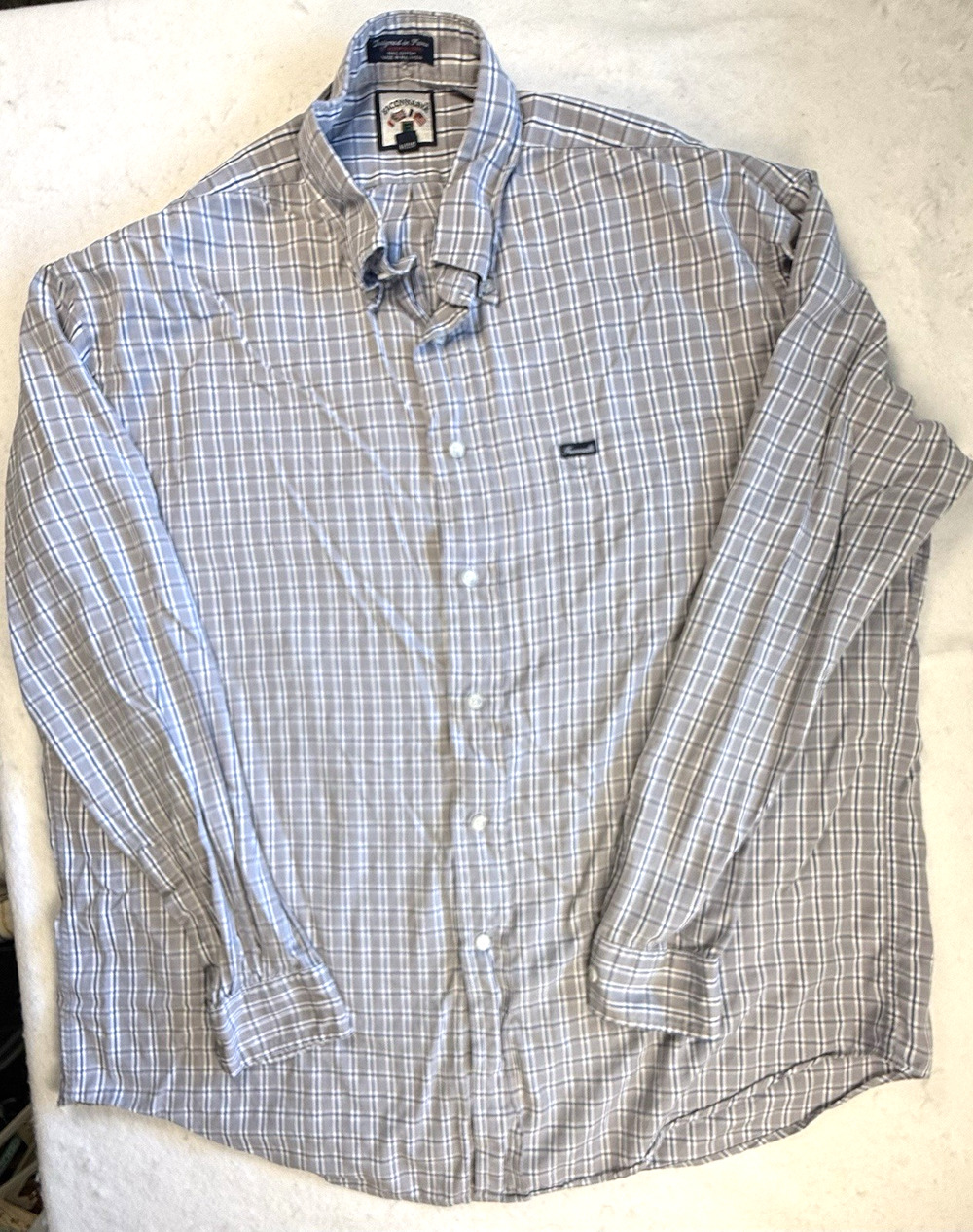 Faconnable men shirt XXL blue gray plaid Y2K Preppy Ivy League Quiet Luxury